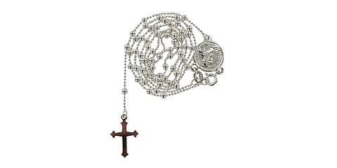 Rosario San Pio in argento 925 grani tondi da Ø 2,5 mm su catena con moschettone