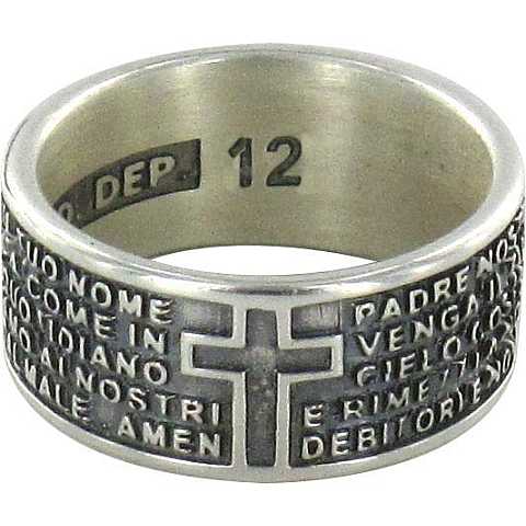 STOCK: Anello in argento 925 brunito con l'incisa preghiera Padre Nostro misura italiana n°12 - diametro interno mm 16,6 circa