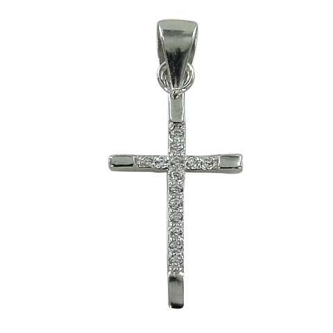 Croce in argento 925 con strass bianchi - 2 cm