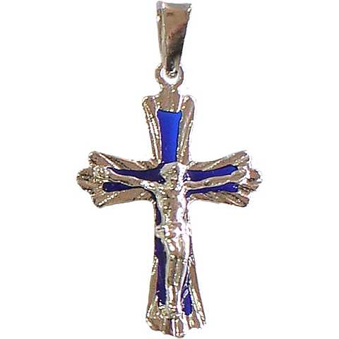 Croce con Cristo riportato in argento 925 e smalto blu - 3 cm
