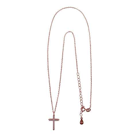 Croce in argento 925 con strass bianchi e catenina con bagno oro rosa - 2 cm