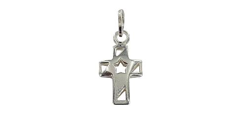 Croce in argento 925 con stella traforata - 1,5 cm