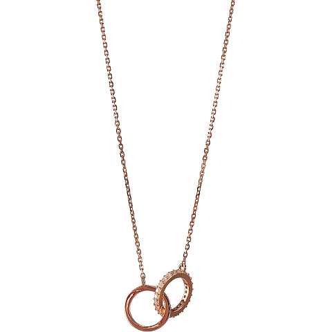 Collana con due anelli intrecciati con strass in argento 925 con bagno in oro rosa 