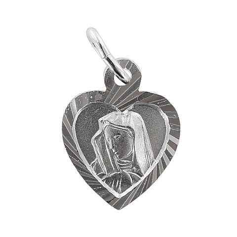 Medaglia Madonna Addolorata in argento 925 a forma di cuore - 1,4 cm