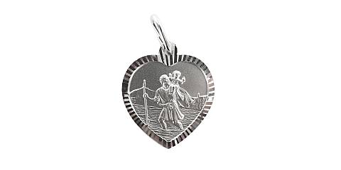 Medaglia San Cristoforo in argento 925 a forma di cuore - 1,9 cm