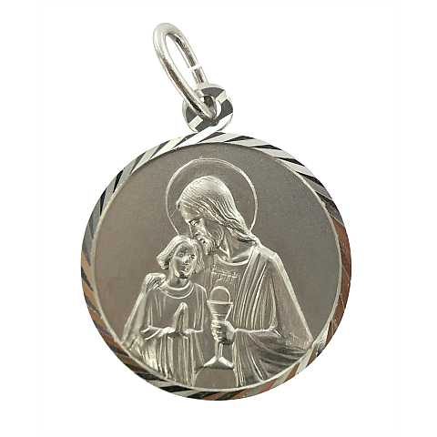 Medaglia Cristo con l'Apostolo Giovanni in argento 925, tonda - 2 cm circa