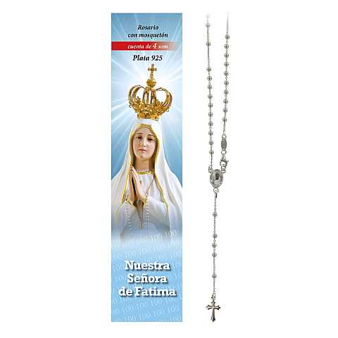 Rosario Fatima in argento 925 con grani da Ø 4 mm e preghiera in spagnolo