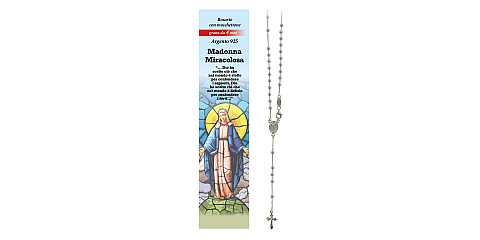 Rosario Madonna Miracolosa in argento 925 con grani da Ø 4 mm e preghiera in italiano