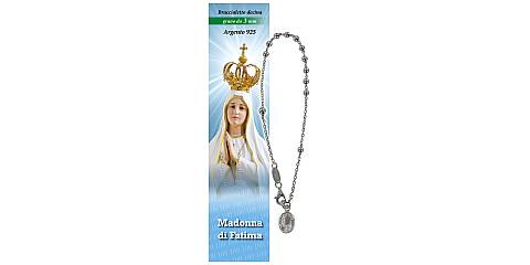 Bracciale rosario Madonna di Fatima in argento con 11 grani da 3 mm