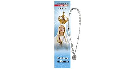 Bracciale rosario Madonna di Fatima in argento con 11 grani da 4 mm