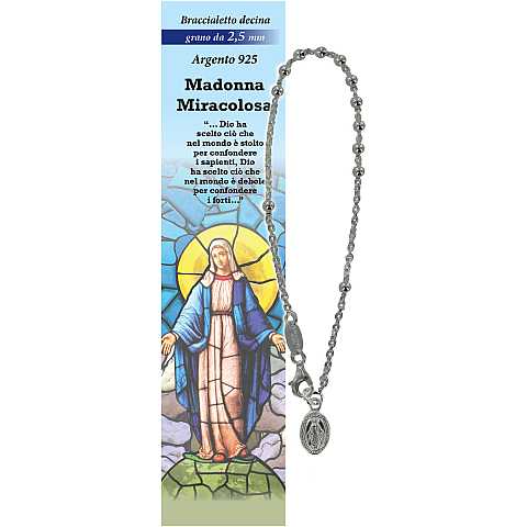 Bracciale rosario Madonna Miracolosa con 11 grani in argento da 2,5 mm