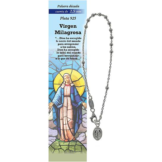 Bracciale rosario in argento 925 con 11 grani da 2,5 mm - Madonna Miracolosa - spagnolo