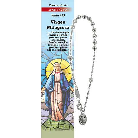 Bracciale rosario in argento 925 con 11 grani da 4 mm - Madonna Miracolosa - Spagnolo