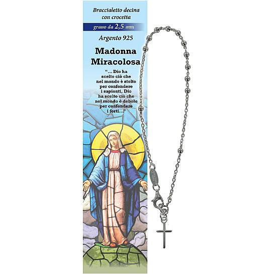 Bracciale rosario Madonna Miracolosa con 11 grani in argento da 2,5 mm + croce