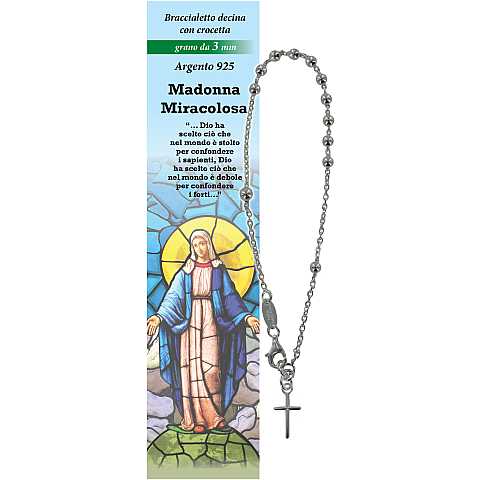 Bracciale rosario Madonna Miracolosa con 11 grani in argento da 3 mm con croce 