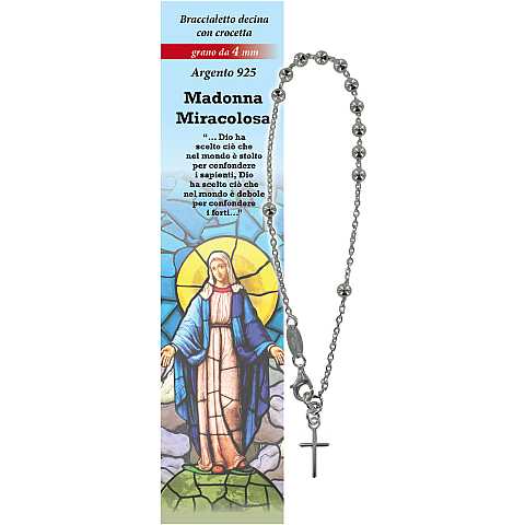 Bracciale rosario Madonna Miracolosa con 11 grani in argento da 4 mm con croce