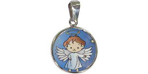 Medaglia angelo in argento 925 e porcellana - 1,8 cm
