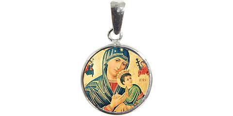 Medaglia Madonna del Perpetuo Soccorso in argento 925 e porcellana - 1,8 cm