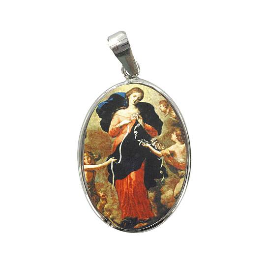 Medaglia Maria che scioglie i nodi ovale in argento 925 e porcellana