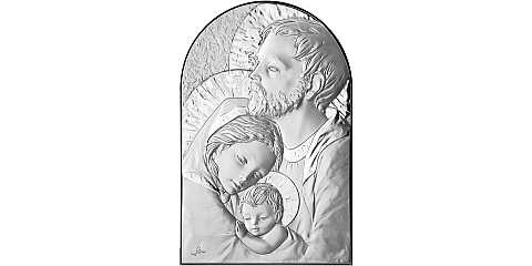 Quadro Sacra Famiglia a forma di arco con lastra in argento - Bassorilievo - 9 x 6 cm