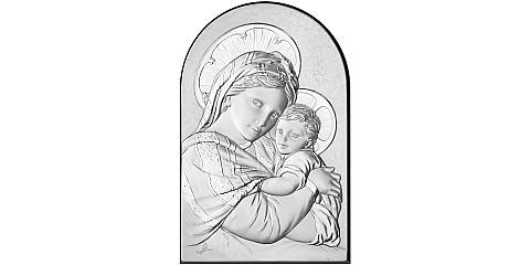 Quadro Madonna con Bambino a forma di arco con lastra in argento - Bassorilievo - 12 x 8 cm