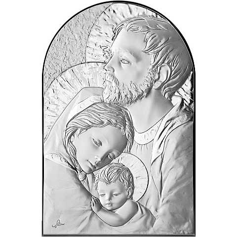 Quadro Sacra Famiglia con lastra in argento 925 - Bassorilievo - 24 x 18 cm