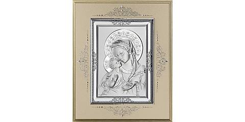 Icona Madonna col Bambino in argento 925 e legno - 17 x 14 cm