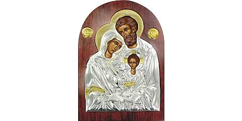 Icona Sacra Famiglia Greca a forma di arco in argento con dettagli in oro e cristalli - 20 x 15 cm