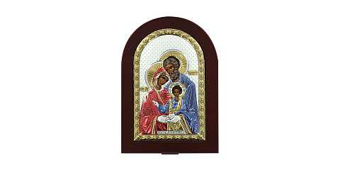 Icona Sacra Famiglia greca a forma di arco con lastra in argento - 10 x 14 cm