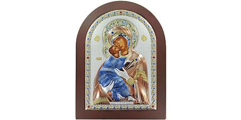 Icona Madonna di Vladimir greca a forma di arco con lastra in argento - 15 x 20 cm