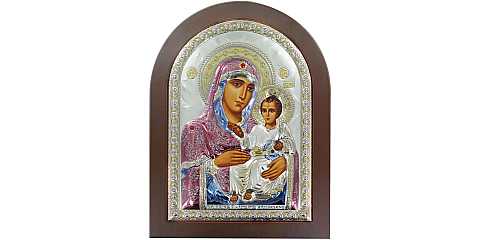 Icona Greca Madonna di Gerusalemme con lastra in argento a forma di arco - 15 x 20 cm 
