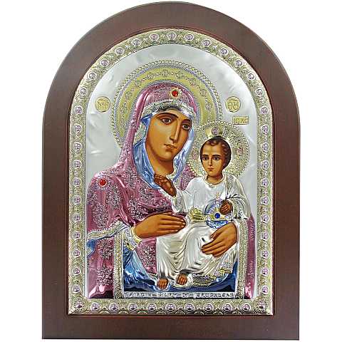 Icona Greca Madonna di Gerusalemme con lastra in argento a forma di arco - 15 x 20 cm 