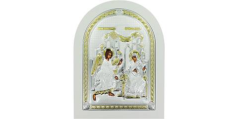 Icona Annunciazione Greca a forma di arco con lastra in argento - 10 x 14 cm