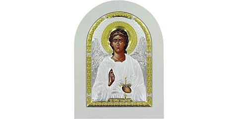 Icona Arcangelo Greca a forma di arco con lastra in argento - 15 x 20 cm