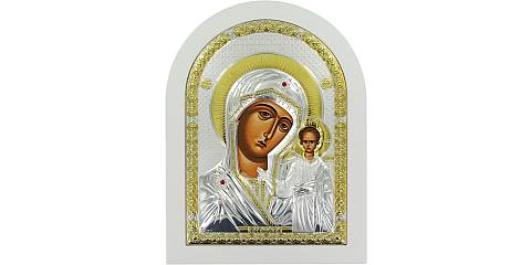 Icona Madonna di Kazan Greca a forma di arco con lastra in argento - 20 x 26 cm