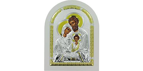 Icona Sacra Famiglia greca a forma di arco con lastra in argento - 24,7 x 32,5 cm