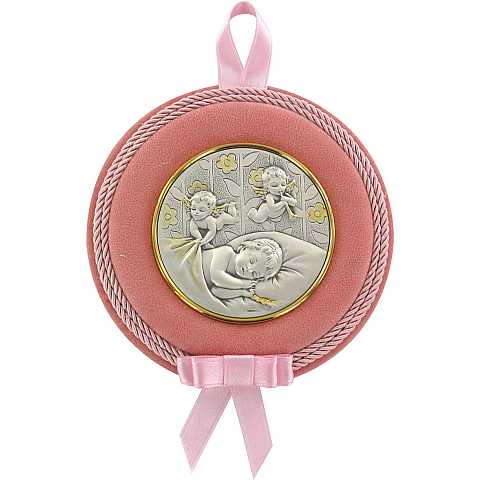Sopraculla in argento 925 raffigurante degli angioletti (rosa) Ø 12 cm