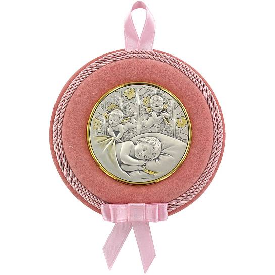 Sopraculla in argento 925 raffigurante degli angioletti (rosa) Ø 12 cm