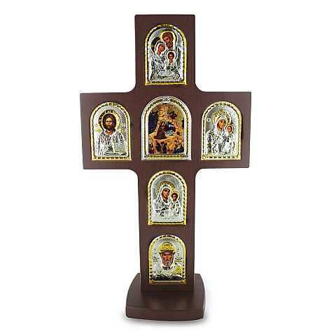 Croce icona Madonna e Apostolo stampa su legno - 12 x 18 cm