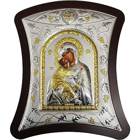 Icona con lastra argento Madonna di Vladimir cm 32,5X36