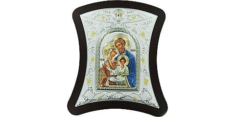 Icona Sacra Famiglia con lastra argento colorata - cm 17X18,7