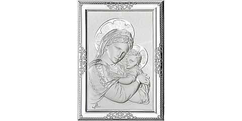 Quadro Madonna col Bambino con Lastra in Argento 925 - Bassorilievo - 12 x 9 Cm