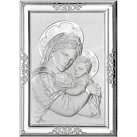 Quadro Madonna con Bambino quadrato in resina dipinta a mano - Bassorilievo - 18 x 18 cm 