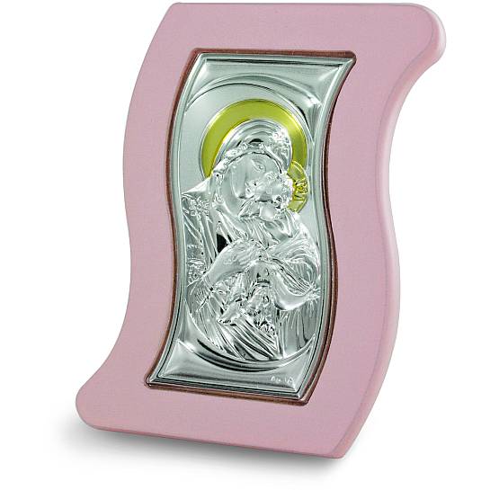 Quadretto a forma irregolare di color rosa in argento 925 cm 10,3 x 6 - Madonna col Bambino