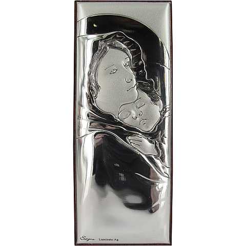 Quadro Madonna con Bambino quadrato in resina dipinta a mano - Bassorilievo - 26 x 26 cm