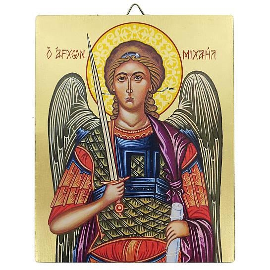 Icona Arcangelo Michele dipinta a mano su legno con fondo oro cm 13x16