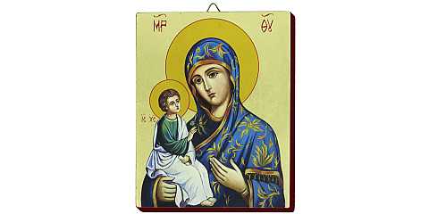 Icona Madonna Manto Azzurro dipinta a mano su legno con fondo oro cm 13x16
