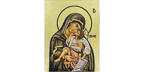 Icona Madonna con Bambino dipinta a mano su legno con fondo oro cm 13x16