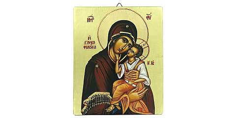 Icona Madonna Tenerezza dipinta a mano su legno con fondo oro cm 13x16