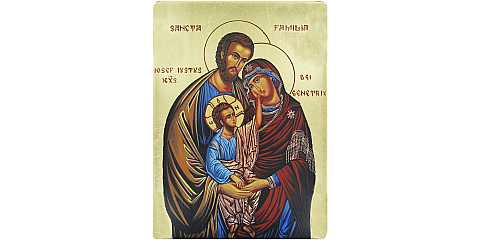 Icona Sacra Famiglia dipinta a mano su legno con fondo oro - 19 x 16 cm